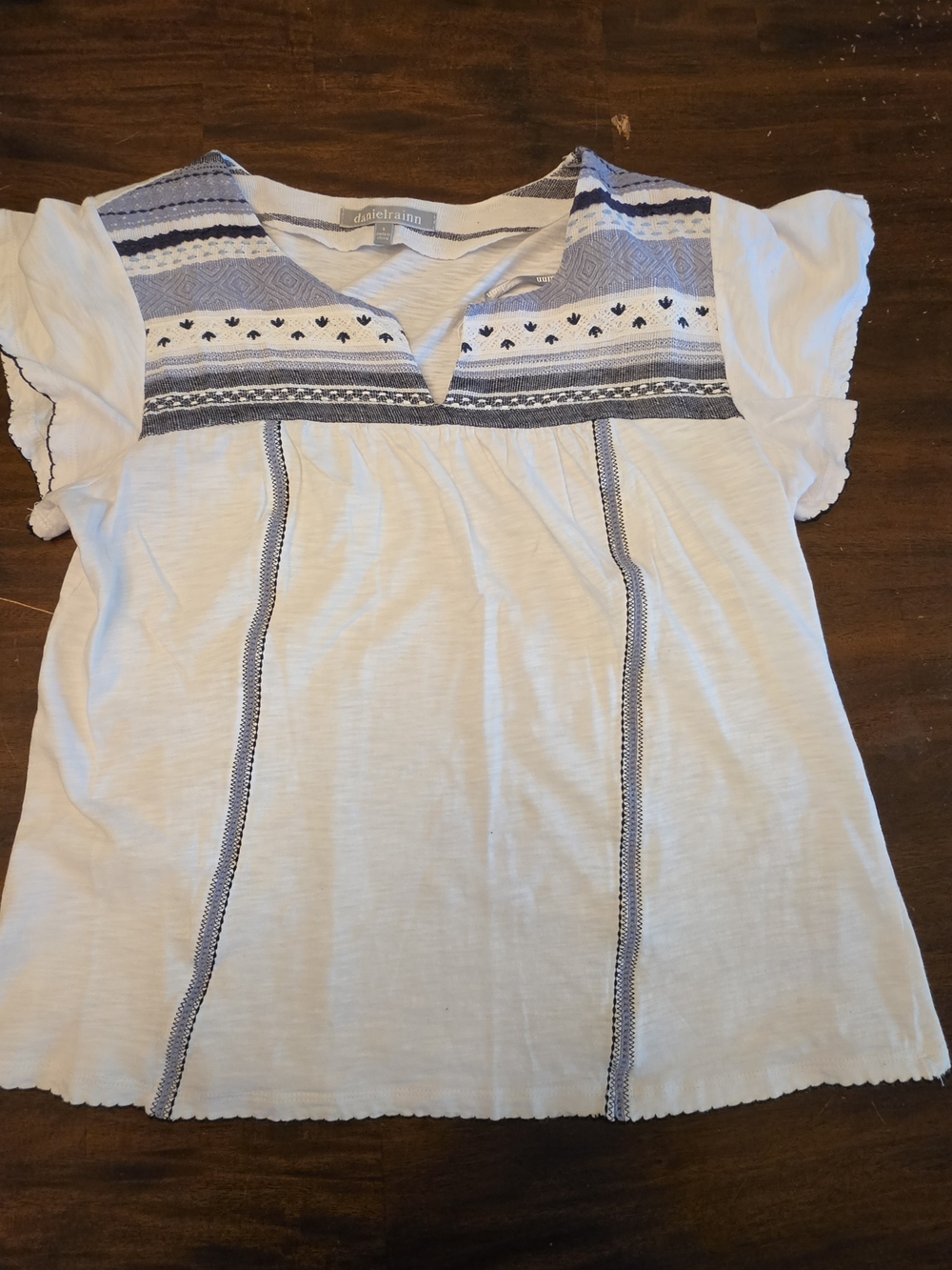 Daniel Rainn Boho Embroidered Flutter Sleeve Blouse - White